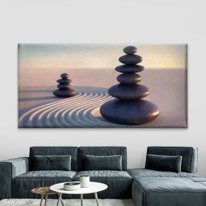 Zen Stone Balance in Sand Wall Art Canvas Office Home Room Framed 120x60cm
