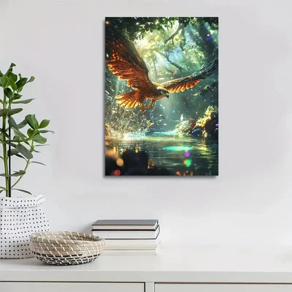 Cartoon Style Hawk Splashing In Magical Painting 40x60cm Metal Print Ready to Hang - Bella Home Decor