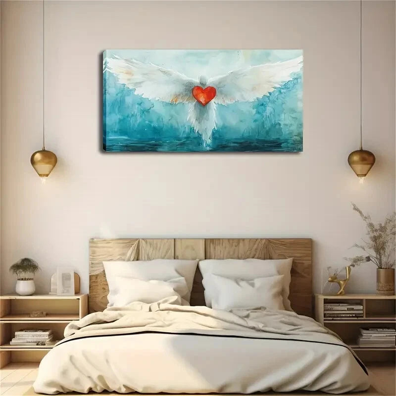 Realistic White Bird Red Décor Wall Art Canvas Office Home Room Framed 120x60cm - Bella Home Decor