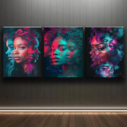 3pcs Vibrant Faces Abstract Wall Art Set Canvas Framed 50x70cm - High Quality Print 100% Australian Made Wall Canvas Ready to Hang