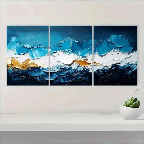 3pcs Blue and White Abstract Textured Wall Art Set Canvas Unframed - High Quality Print 100% Australian Made Wall Canvas - Bella Home Decor