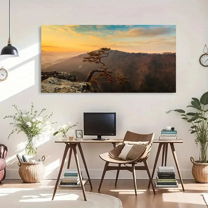 Lone Tree Mountain Landscape Wall Art Canvas Office Home Room Framed 120x60cm - Bella Home Decor