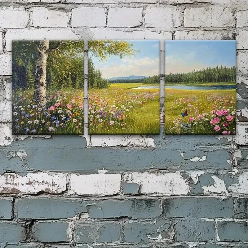 3pcs Vibrant Meadow with Flowers Décor Perfect Wall Art Set Canvas Framed 60x90cm - High Quality Print 100% Australian Made Wall Canvas Ready to Hang - Bella Home Decor