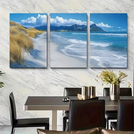 3pcs New Zealand Beach Wall Art Set Canvas Framed 60x90cm - High Quality Print 100% Australian Made Wall Canvas Ready to Hang - Bella Home Decor