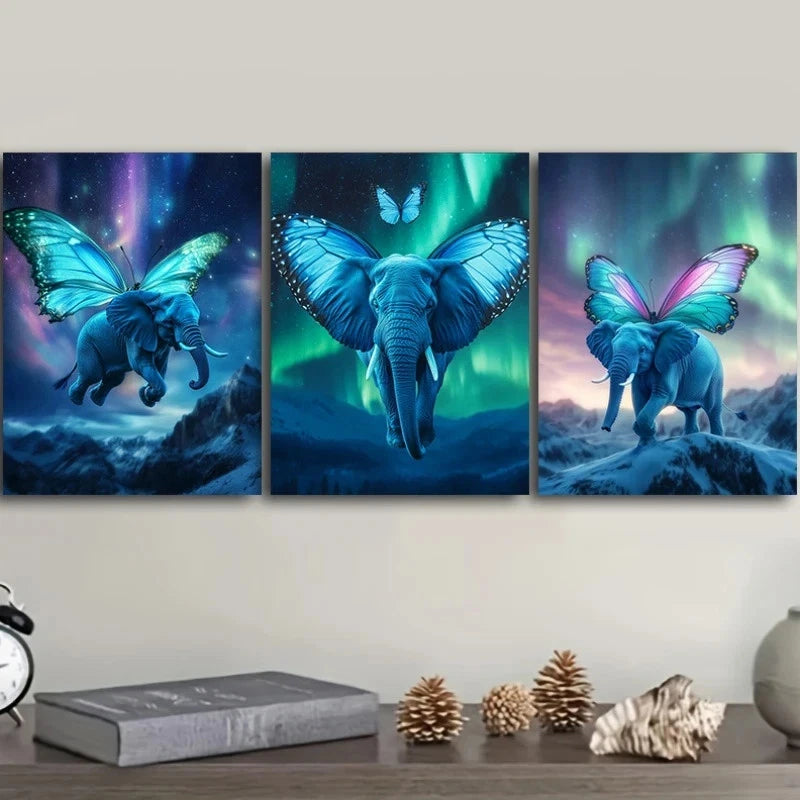 3pcs Featuring Elephants with Butterfly Metal Print Ready to Hang Art - Bella Home Decor