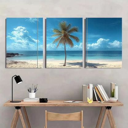 3pcs Coastal Pine Beach Serene Ocean & Sky Wall Art Set Canvas Framed 50x70cm - High Quality Print 100% Australian Made Wall Canvas Ready to Hang