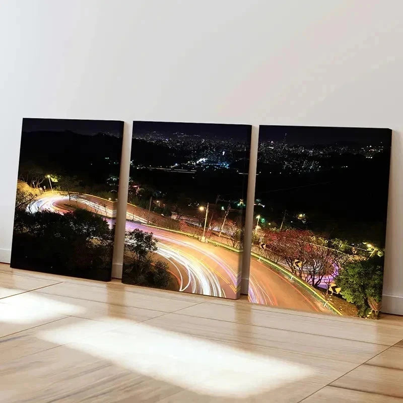 3pcs City Night View Roads Light Trails Wall Art Set Canvas Framed 60x90cm - High Quality Print 100% Australian Made Wall Canvas Ready to Hang - Bella Home Decor