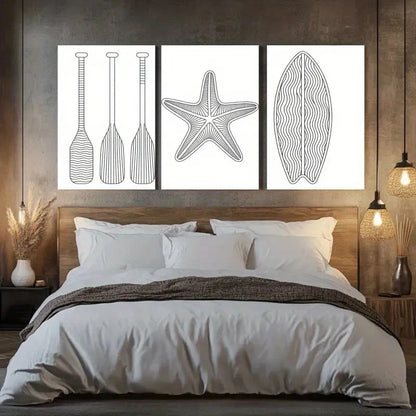 3pcs Oars, Starfish, Surfboard Canvas Wall Art Set Canvas Framed 50x70cm - High Quality Print 100% Australian Made Wall Canvas Ready to Hang
