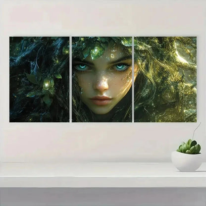 3pcs Jungle Woman Green & Golden Art I  Wall Art Set Canvas Framed 60x90cm - High Quality Print 100% Australian Made Wall Canvas Ready to Hang