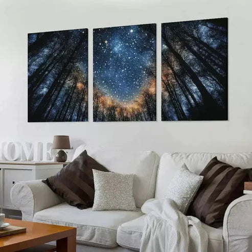 3pcs Modern Blue Starry Night Forest Tree Art Set Canvas Unframed - High Quality Print 100% Australian Made Wall Canvas