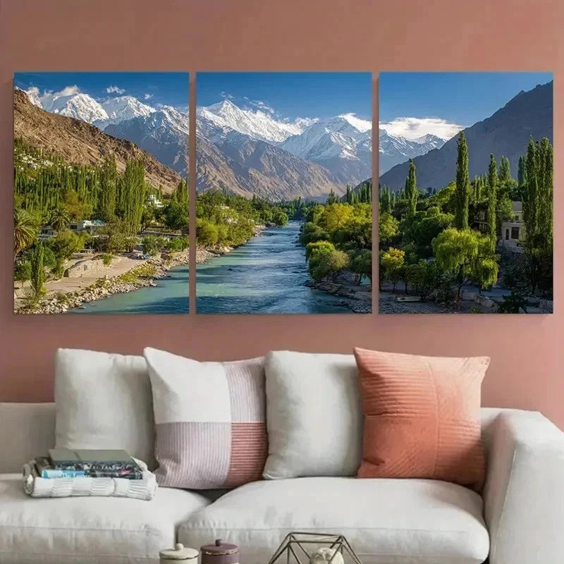 3pcs Gilgit-Baltistan Himalayan Lahore Perfect Wall Art Canvas Framed 60x90cm - Bella Home Decor