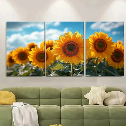 3pcs Sunflowers In The Wind Décor Perfect Wall Art Set Canvas Framed 60x90cm - High Quality Print 100% Australian Made Wall Canvas Ready to Hang