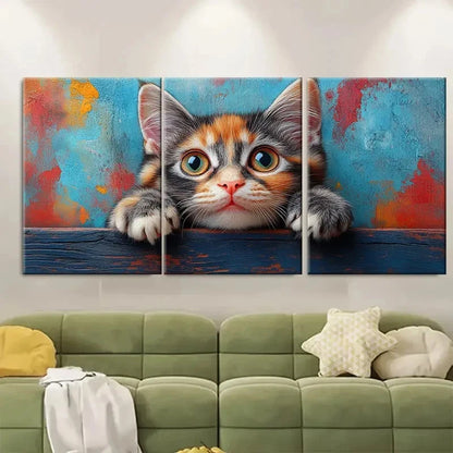 3pcs Adorable Tabby Cat Charming Perfect Wall Art Set Canvas Framed 40x60cm - High Quality Print 100% Australian Made Wall Canvas Ready to Hang