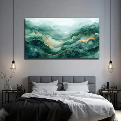 Green Gilded Painting Wall Art Canvas Office Home Room Framed 120x60cm