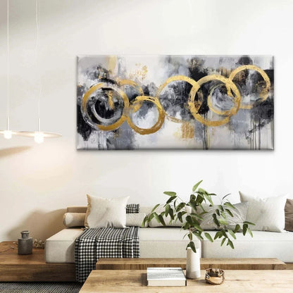 Golden Circles Abstract Wall Art Canvas Office Home Room Framed 120x60cm
