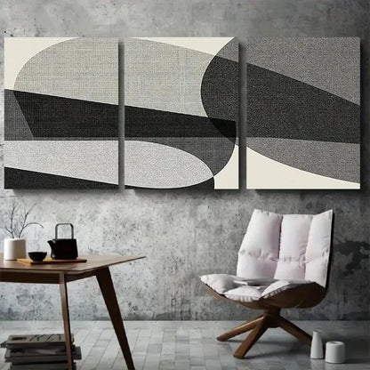 3pcs Modern Abstract Geometric Black White Grey Metal Print Ready to Hang Art