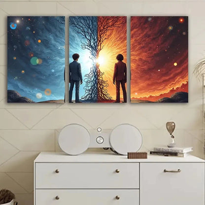 3pcs Man Standing At Sunset Wall Art Set Canvas Framed 60x90cm - High Quality Print 100% Australian Made Wall Canvas Ready to Hang