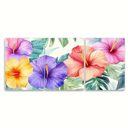 3pcs Stunning Hibiscus Watercolor Painting Wall Art Set Canvas Framed 50x70cm - High Quality Print 100% Australian Made Wall Canvas Ready to Hang