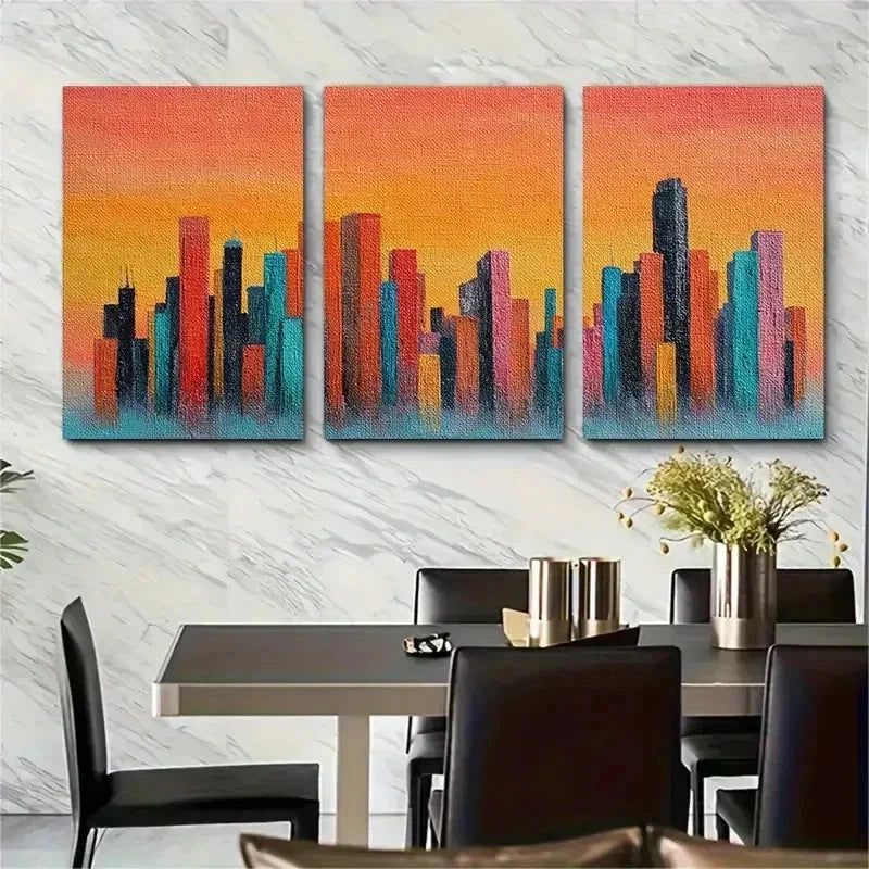 3pcs Miniature Urban City landscape Perfect Wall Art Set Canvas Framed 50x70cm - High Quality Print 100% Australian Made Wall Canvas Ready to Hang