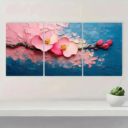 3pcs Pink Abstract Theme Painting Metal Print Ready to Hang Art - Bella Home Decor