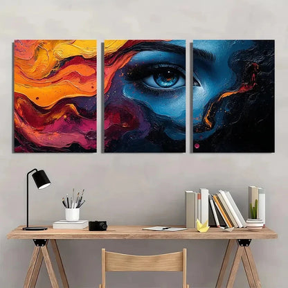 3pcs Abstract Vibrant Swirl Golden Blue and Purple Metal Print Ready to Hang Art - Bella Home Decor