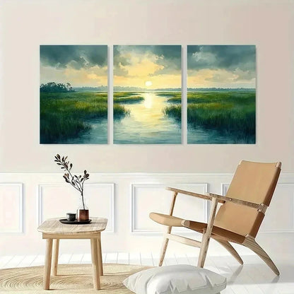 3pcs Charleston Watercolor Lowcountry Perfect Wall Art Set Canvas Framed 50x70cm - High Quality Print 100% Australian Made Wall Canvas Ready to Hang - Bella Home Decor
