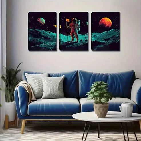 3pcs Black Starry Outer Space World Wall Art Canvas Unframed - High Quality Print 100% Australian Made Wall Canvas - Bella Home Decor