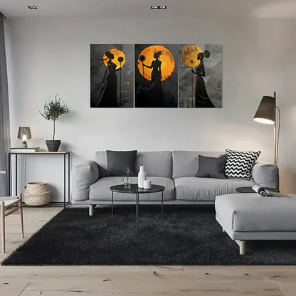 3pcs Golden Moonlit Silhouette Triptych Wall Art Canvas Unframed - High Quality Print 100% Australian Made Wall Canvas - Bella Home Decor