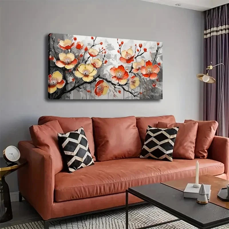 Blooming Flowers Design Wall Art canvas office home room framed 120x60cm - Bella Home Decor