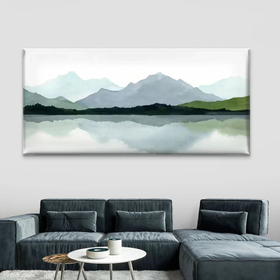 Mountain Lake Reflection Wall Art Canvas Office Home Room Framed 120x60cm