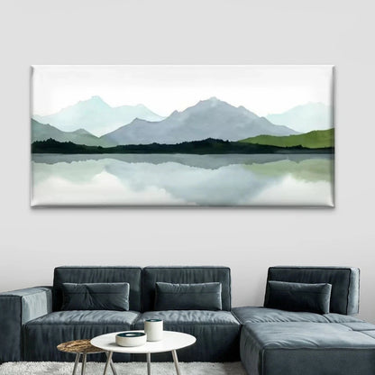 Mountain Lake Reflection Wall Art Canvas Office Home Room Framed 120x60cm