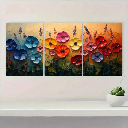 3pcs Colorful Floral Abstract Botanical Metal Print Ready to Hang Art - Bella Home Decor