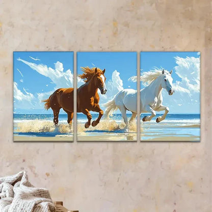 3pcs Two Horses Running on the Beach Wall Art Set Canvas Unframed - High Quality Print 100% Australian Made Wall Canvas