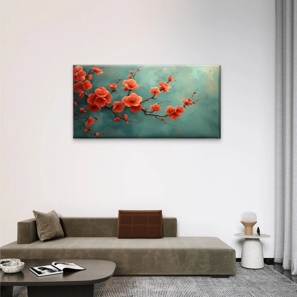 Branches Red Flowers Wall Art Canvas Office Home Room Framed 120x60cm