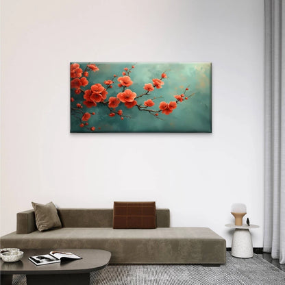 Branches Red Flowers Wall Art Canvas Office Home Room Framed 120x60cm