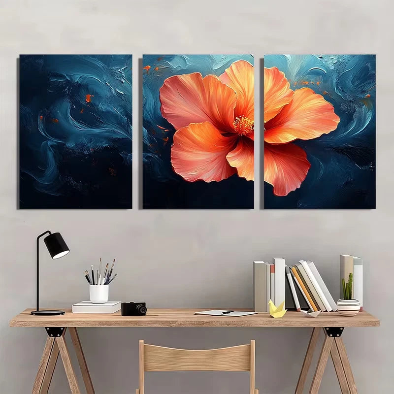 3pcs Hibiscus Tropical Flower Painting   Wall Art Set Canvas Framed 50x70cm - High Quality Print 100% Australian Made Wall Canvas Ready to Hang