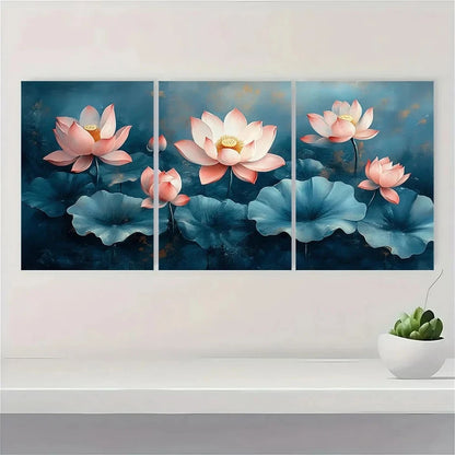 3pcs Lotus Modern Abstract Painting Metal Print Ready to Hang Art - Bella Home Decor