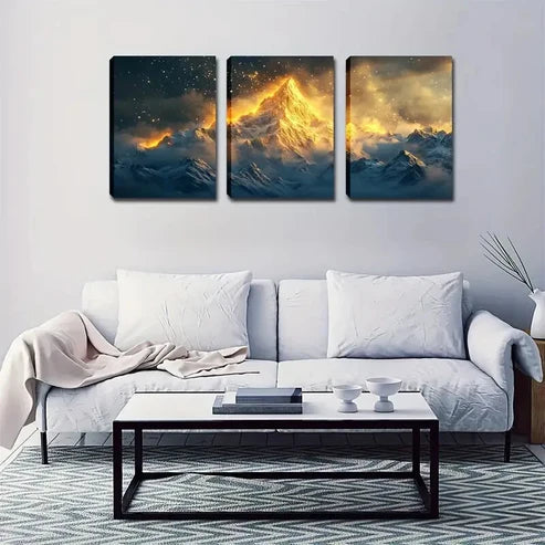 3pcs Clouds Pierced By Golden Light Wall Art Set Canvas Unframed - High Quality Print 100% Australian Made Wall Canvas - Bella Home Decor