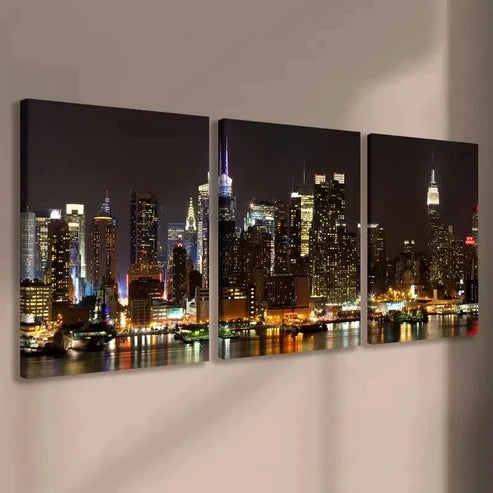 3pcs Modern Nighttime City Skyline Wall Art Canvas Unframed - High Quality Print 100% Australian Made Wall Canvas