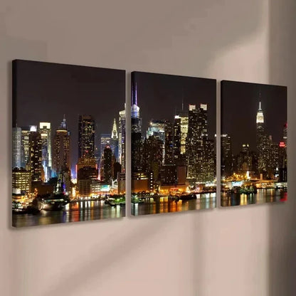 3pcs Modern Nighttime City Skyline Wall Art Canvas Unframed - High Quality Print 100% Australian Made Wall Canvas