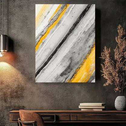 Beautiful Modern Abstract Yellow Gray & Black Painting 40x60cm Metal Print Ready to Hang - Bella Home Decor