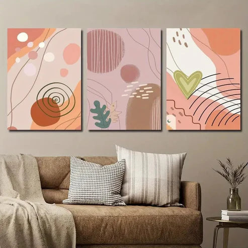 3pcs Abstract Modern Boho Style Geometric Shape Wall Art Set Canvas Unframed - High Quality Print 100% Australian Made Wall Canvas - Bella Home Decor