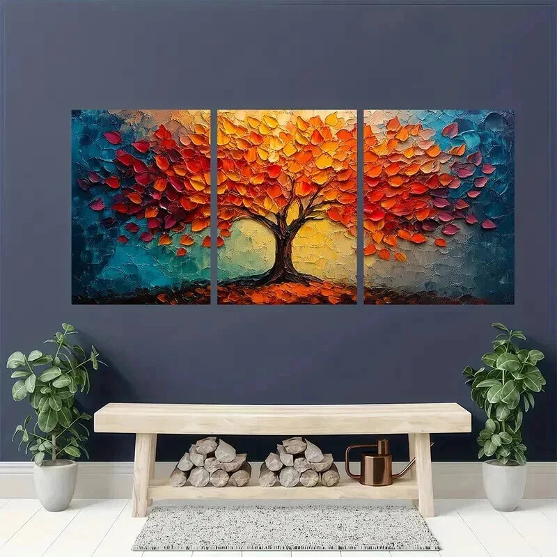 3pcs Vibrant Autumn Tree with Golden Leaves Wall Art Set Canvas Framed 50x70cm - High Quality Print 100% Australian Made Wall Canvas Ready to Hang - Bella Home Decor
