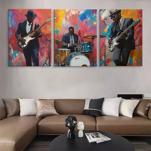 3pcs Abstract Triptych with Guitar Perfect  Wall Art Set Canvas Unframed - High Quality Print 100% Australian Made Wall Canvas - Bella Home Decor