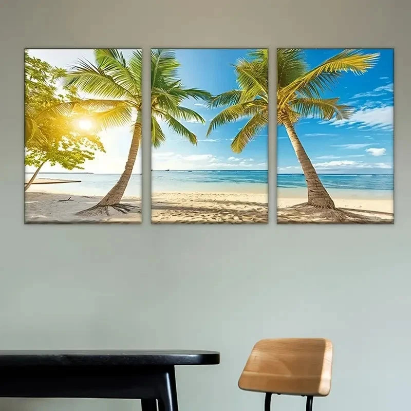 3pcs Tv with beach scene on the screen Wall Art Set Canvas Framed 60x90cm - High Quality Print 100% Australian Made Wall Canvas Ready to Hang - Bella Home Decor