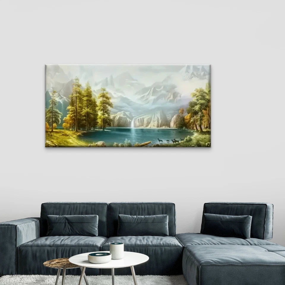 Mountain Lake Nature Beauty Wall Art Canvas Office Home Room Framed 120x60cm
