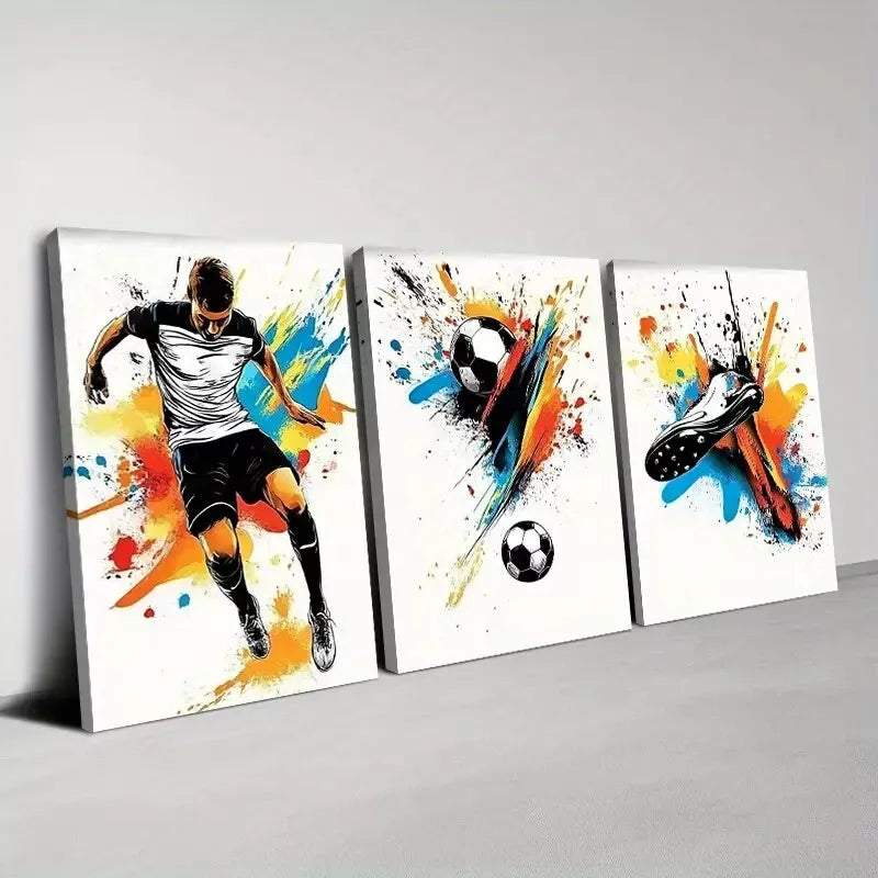 3pcs Colorful Watercolor Abstract Football Wall Art Set Canvas Framed 50x70cm - High Quality Print 100% Australian Made Wall Canvas Ready to Hang