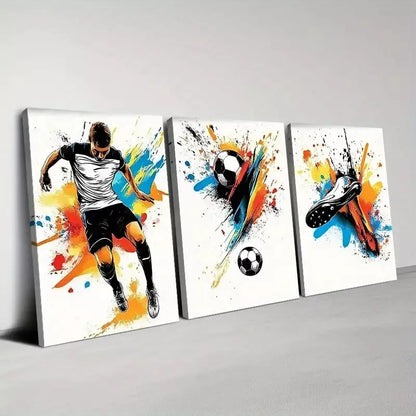 3pcs Colorful Watercolor Abstract Football Wall Art Set Canvas Framed 50x70cm - High Quality Print 100% Australian Made Wall Canvas Ready to Hang
