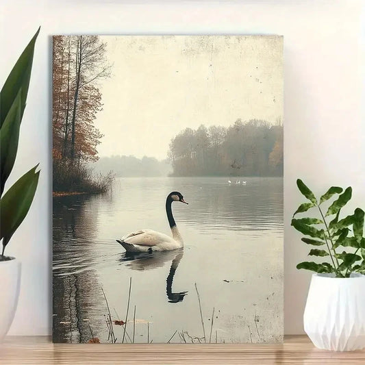 Beautiful Moody Rustic Minimalist Antique Swan 40x60cm Metal Print Ready to Hang
