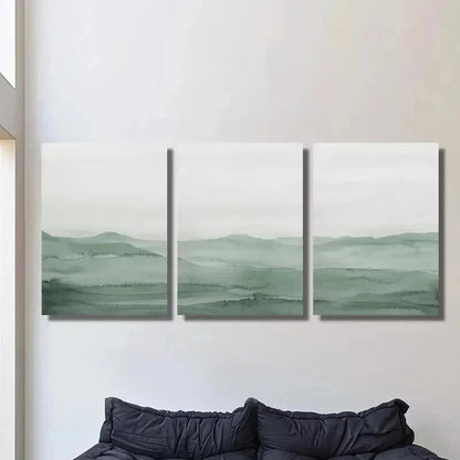 3pcs Sage Green Abstract Landscape Wall Art Set Canvas Framed 60x90cm - High Quality Print 100% Australian Made Wall Canvas Ready to Hang